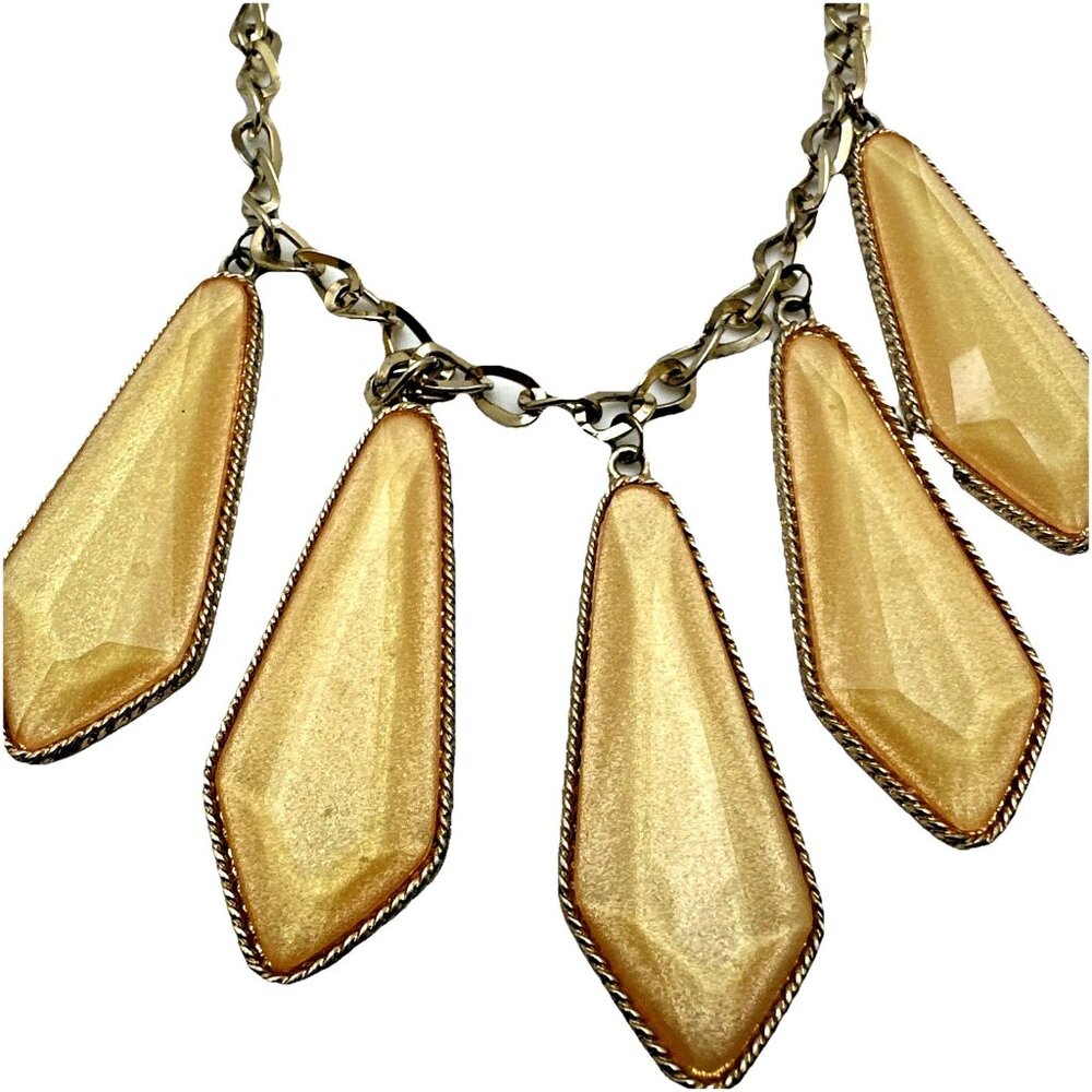 Gold Shimmer Bead Bib Necklace Gold Tone Vintage Charm Dramatic Glam Maximalist